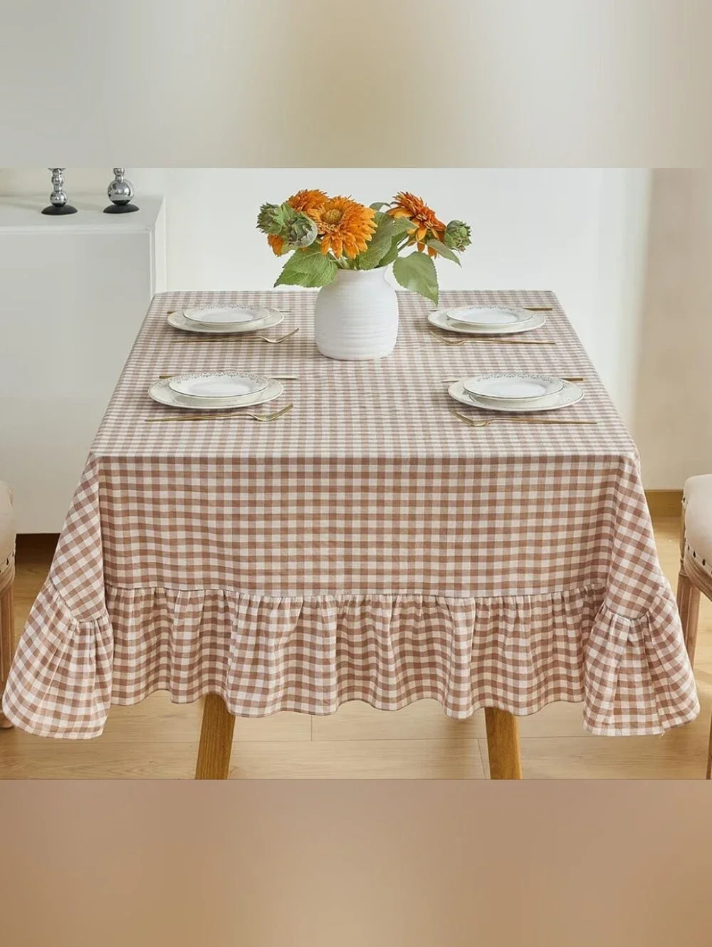 Ruffled Gingham Cotton Tablecloth Rectangular 120x60 In